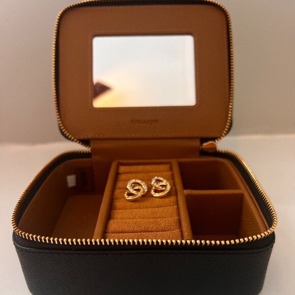 COACH Leather Jewelry Box & Earrings - Picture 1 of 4